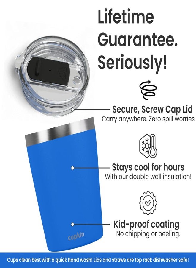 CUPKIN Kids Cup, The Original 8 oz Stackable Stainless Steel Kid Cups, Set of 2 Powder Coated Insulated Sippy Cup for 1+ Year Old Toddlers & BPA Free Lids & Reusable Silicone Straws (Blue + Gray) - Image 3